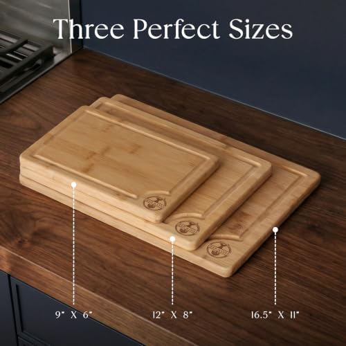 Pre-Oiled, Non Toxic 3-Piece Bamboo Cutting Board Set of 3, Pre-Oiled