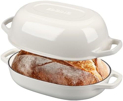 EDGING CASTING Enameled Cast Iron Oval Dutch Oven Pot with Lid, Dutch Oven for Sourdough Bread Baking, Bread Oven, Bread Dutch Oven, Oval Bread Pan, 7qt, White