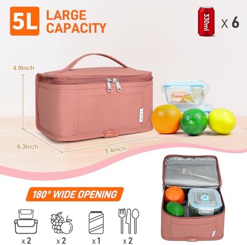 NOL Small Lunch Bag Mini Lunch Box Insulated Lunch Bag for Men/Women Leakproof Cooler Tote Bag Lightweight Nylon Waterproof Lunch Box For Work, Dark pink