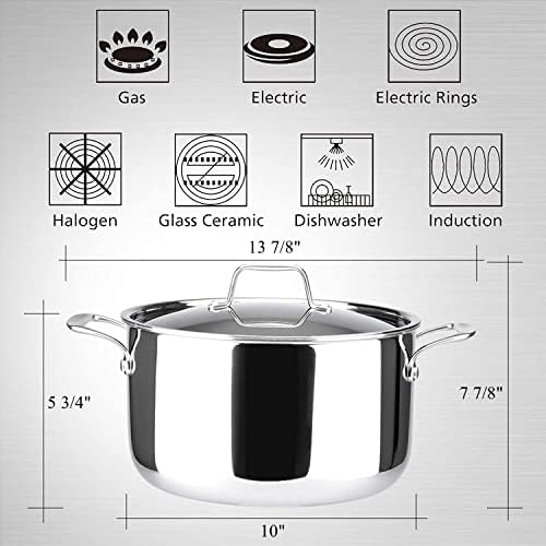 Duxtop Tri-Ply Stainless Steel Stock Pot with Lid 6.5 Quart