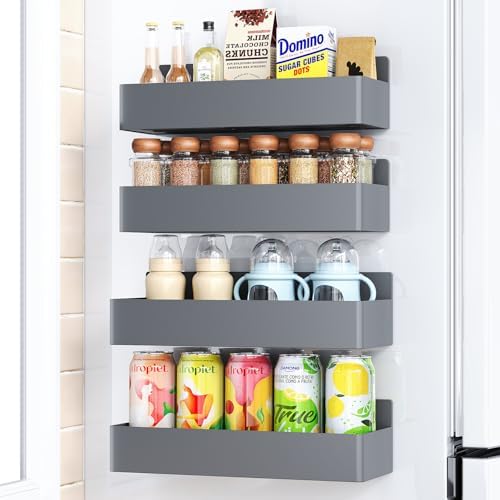 Mystozer Magnetic Spice Rack for Refrigerator Grey, 4 Pack
