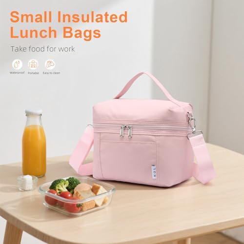 NOL Insulated Lunch Bags for Women Cooler Bag Lightweight Nylon Waterproof Lunch Box For Work - Small, Pink