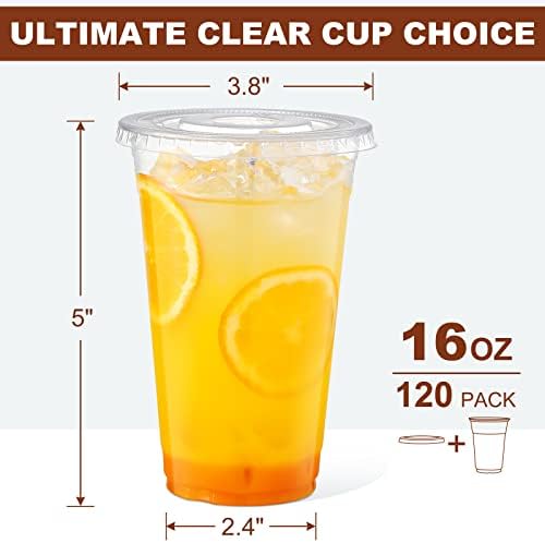 AOZITA 120 Sets - 16 oz Clear Plastic Cups with Lids, Disposable Cups With Straw Slot Lids for Cold Drinks, Milkshake, Smoothie, Iced Coffee and TO-GO Drinkings