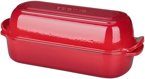 EDGING CASTING Enameled Cast Iron Loaf Pan with Lid, Bread pan, Dutch Oven Bread pan for Homemade Sourdough Bread Baking, 12.5x5.5 inch, 5qt, Red