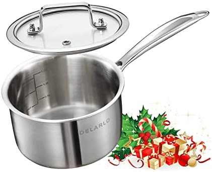 DELARLO Full-body Clad Tri-Ply Stainless Steel 2.5 Quart Saucepan with Lid