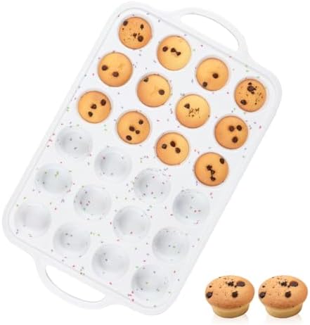 CAKETIME Silicone Mini Muffin Pan, Metal Reinforced Frame 24 Cups Cupcake Pan with Handle Nonstick for Baking Muffins, Cupcakes, Egg Bites