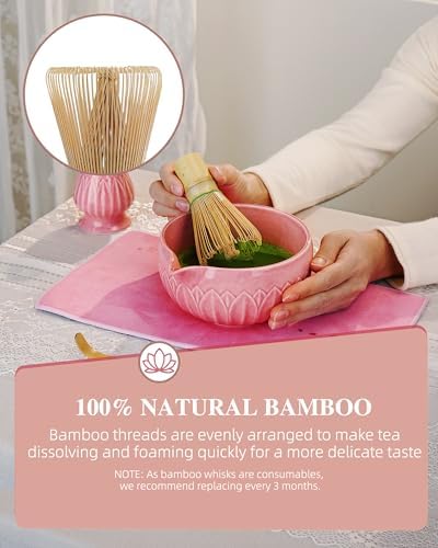 ZENS Premium Matcha Whisk Set, 6pcs Cearmic Matcha Kit & Tools, Pink