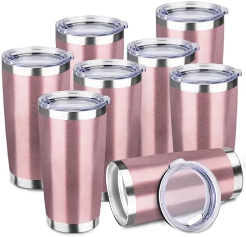StarSpeed 8 Pack 20oz Stainless Steel Travel Coffee Tumbler,Rose Gold