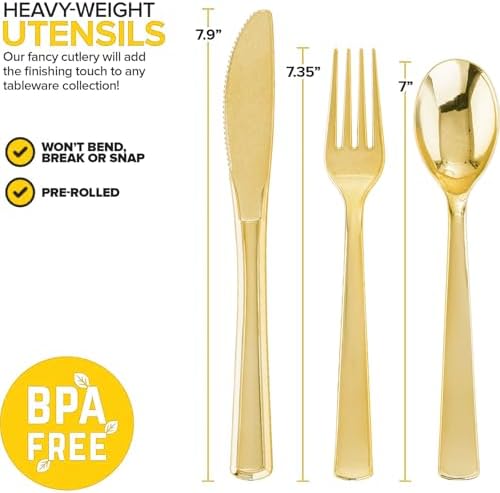 400PCS Pre Rolled Gold Plastic Silverware Sets