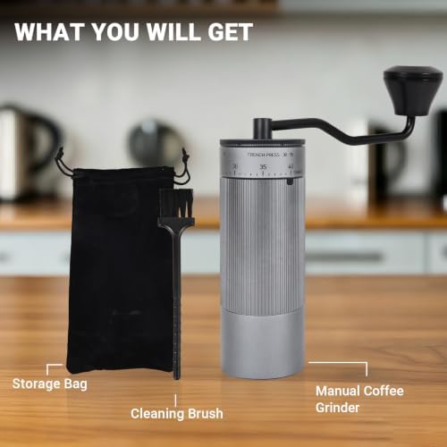 CEVING Mini Manual Coffee Grinder With 40 Adjustable Settings, Silver