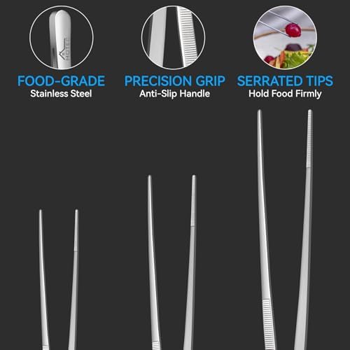 HOTEC Kitchen Tweezers Stainless Steel Cooking Tweezers 3 Pcs-6.3",10", 12"