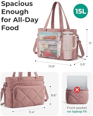 BAGSMART Lunch Bag Women Large Lunch Box Insulated Tote Bag with Multi-Pockets Quilted Puffy Tote for Work, Outdoors
