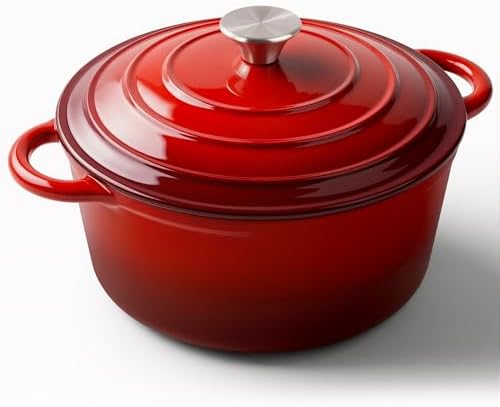 Miereirl 6 Quart Enameled Dutch Oven Pot with Lid, Cast Iron Dutch Oven with Dual Handles for Bread Baking, Cooking, Non-stick Enamel Coated Cookware (Red)