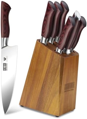 HOSHANHO 7PCS Kitchen Knife Set with Block, Sharp Chef Knives & Sharpener
