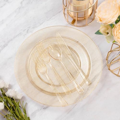 Goodluck 300 Piece Gold Glitter Disposable Plates for 50 Guests