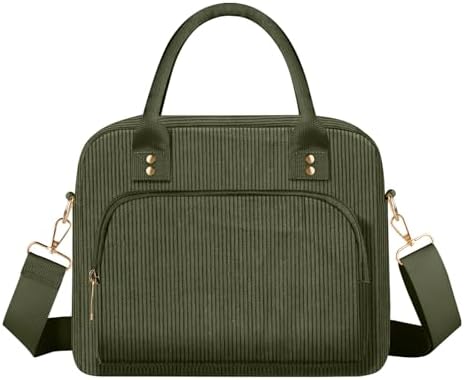 Lunch Bag Large Insulated Lunch Box for Women Men Adult Cute Green Lunchbox Corduroy Lunch Bags Boxes Pail with Adjustable Shoulder Strap for Work Mom Picnic Office Travel 11.4×6.8×9.1 inches 11.5L