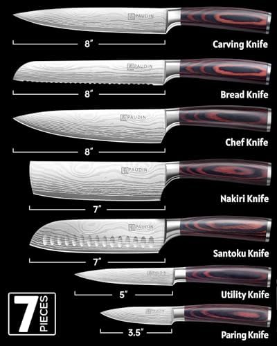 PAUDIN Chef Knife Set, 7 Pieces Kitchen Knife Set, Ultra Sharp Knife Set