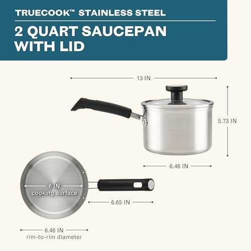 Farberware TrueCook Stainless Steel Saucepan with Lid, 2-Quart