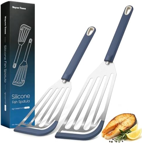 2Pcs Silicone Fish Spatula for Nonstick Cookware,Slotted Turner for Cooking