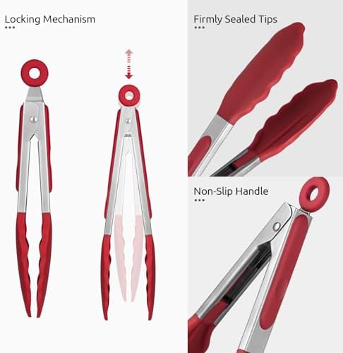 U-Taste Kitchen Tong for Cooking, 480ºF Heat-Resistant Silicone, 7in/Red