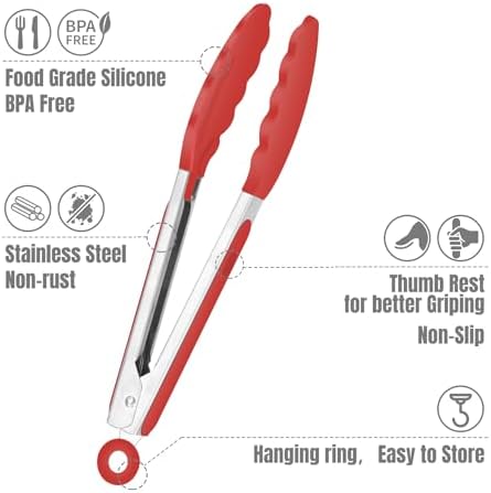 HOTEC Small Silicone Kitchen Tongs 7-Inch Mini Serving Tongs, Set of 3
