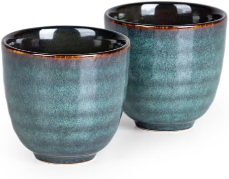 Ceramic Japanese Tea Cups, 5 oz Tea Cup, Asian Teacup, Teacups, Set of 2 (Blue, 2 pcs)