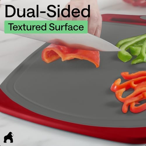 GORILLA GRIP BPA-Free Reversible Kitchen Cutting Board, Set of 3, Gray Red