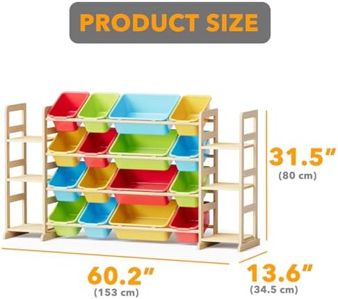 SpaceAid Toy Storage Organizer with 6 Shelves and 16 Bins, Toy Organizers Storage Bookshelf, Kids Bin Shelf Toys Box Bookcase for Bedroom Playroom Organization Room Decor, Multi-Colored
