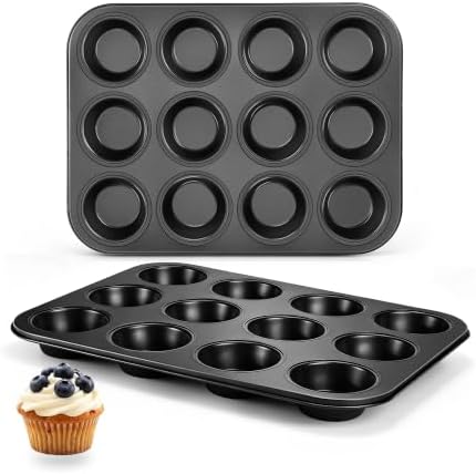 E-far 12-Cup Muffin Pan, 2 Pack Nonstick Carbon Steel Cupcake Pan Tin Tray