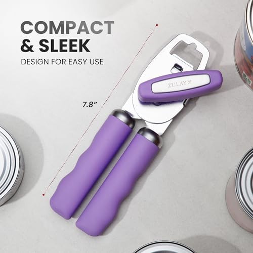 Zulay Kitchen Manual Can Opener Heavy Duty Patented Stainless Steel, Mauve