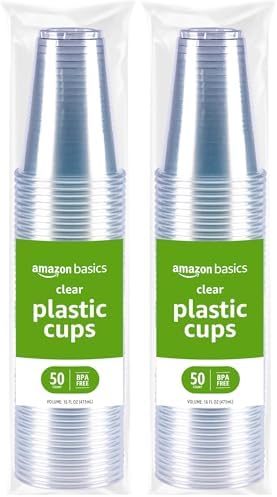 Amazon Basics Disposable Clear Plastic Cups for Cold Drinks, BPA-Free, Easy to Hold, 16oz, 50 Count (Pack of 2)