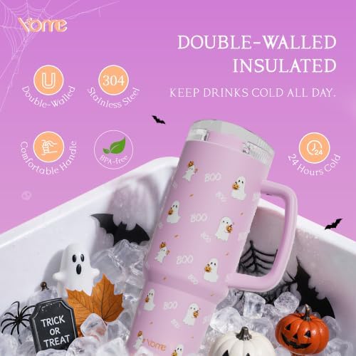 YOME DetaClean 40oz Halloween Tumbler with Handle and Flip Straw for Women | 100% Disassemblable Lid | Stainless Steel Insulated Water Bottle | 100% Leak Proof | Keeps Drinks Cold