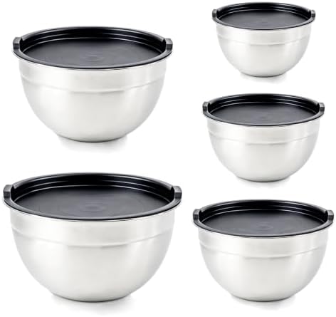 Stainless Steel Mixing Bowl Set with Lids, 5PCS Kitchen Food Prep Bowls
