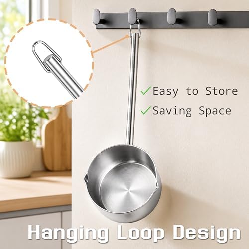 SOUJOY 2Pcs Stainless Steel Oil Ladle with Dual Pour Spout, 9oz Sauce Scoop