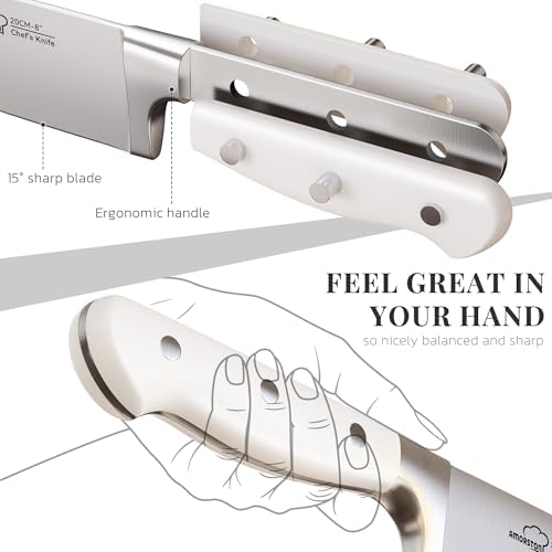 Knife Set, Kitchen Knives Set with Block and Sharpener 14 Pcs Full Tang Knives German Stainless Steel Dishwasher Safe Kitchen Utensils Set with Ergonomic Handle Gifts for Women