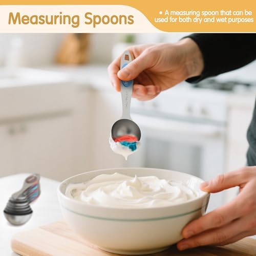 Measuring Cups and Spoons Set, 5 Stainless Steel Measuring Cups, 3 Plastic Measuring Cup, 7 Measuring Spoons, 1 Leveler, 1 Measuring Conversion Chart for Cooking & Baking