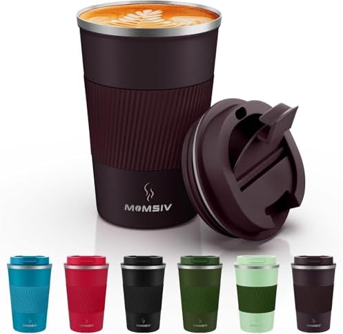 MOMSIV 12oz Travel Coffee Mug, Insulated Coffee Cups with Leakproof Lid