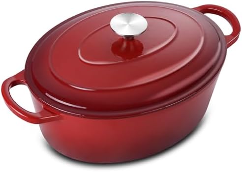 Leonyo 5-Quart Enameled Cast Iron Oval Dutch Oven Pot with Lid, Red