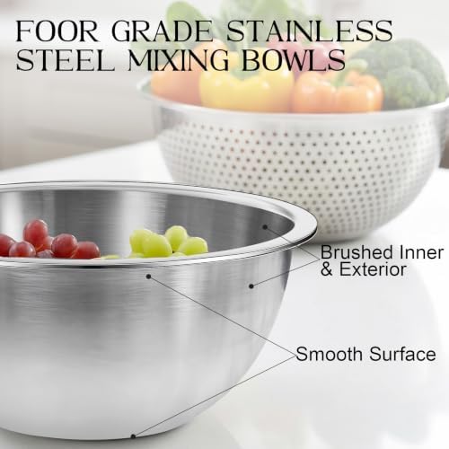 DUTZUN Stainless Steel Bowls, Metal Mixing Bowl Set of 3