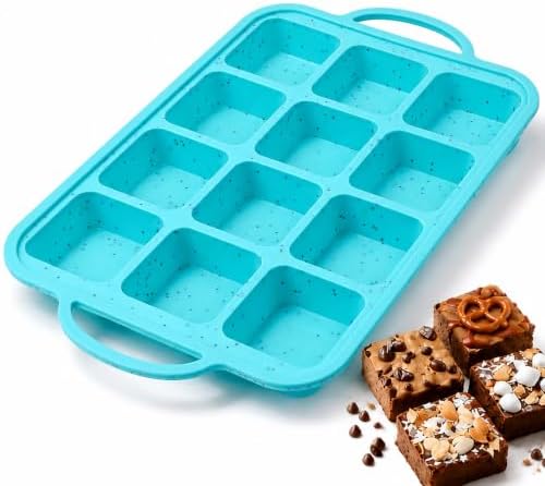 Vinino Silicone Brownie Pan with Dividers, 12-Cup Metal Frame, Aqua Blue
