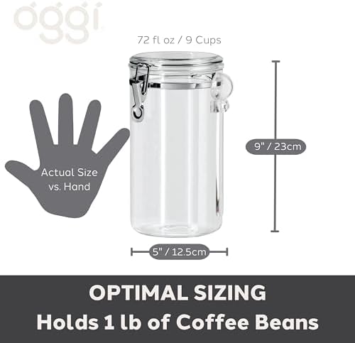 Oggi Clear Canister Airtight-Clamp Lid&Spoon-Airtight Food Storage Container,for Kitchen&Pantry Storage of Bulk,Dry Foods,Pasta,Flour,Sugar,Coffee,Rice,Tea,Spices&Herbs,72 Fluid Ounces (Pack of 12)