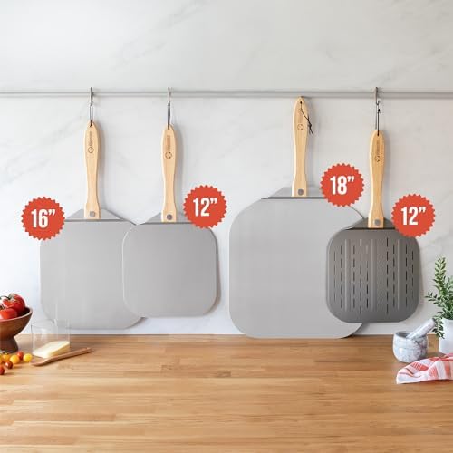 Chef Pomodoro Aluminum Metal Pizza Peel 18 Inch, Foldable Wood Handle