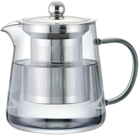 PARACITY Clear Teapot, Glass Kettle with Infuser, Tea Maker, 18.6 oz, Black