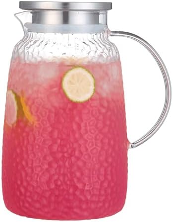 Purefold 105 Oz Borosilicate Glass Pitcher with Lid, Glass Beverages Jug