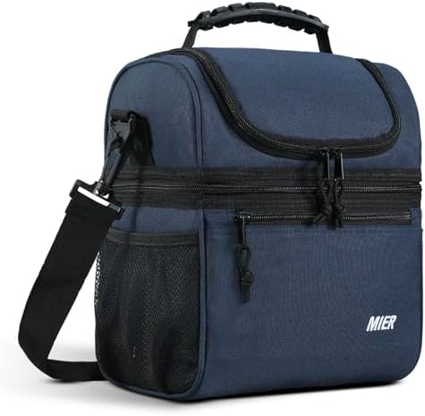 MIER Insulated Lunch Box Bags for Men Women, Dual Compartment, Navy Blue