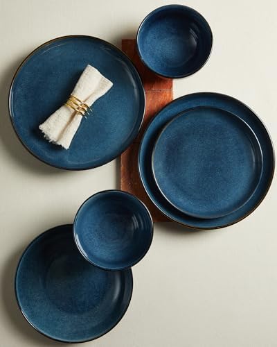 Pokini Stoneware Dinnerware Sets for 6, 18pcs Plates and Bowls Sets Dishes