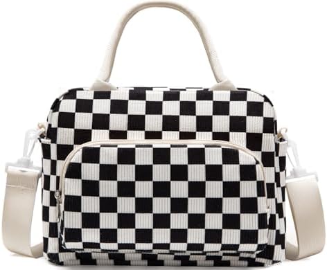 GASSDA Lunch Box for Women Insulated Lunch Bag Women Adult Cute Lunch Bags Reusable Lunchbox Cooler Tote Bag for Work Picnic (Black-White Plaid)