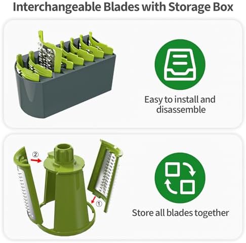 Ourokhome Rotary Cheese Grater Cheese Shredder with 5 Interchangeable Blades, Rotary Grater with Non-slip Suction Base Hand Crank Slicer for Vegetable Nuts Grey
