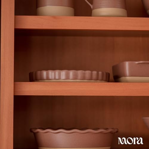 MORA Ceramic Tart Pan, 9.5 Inch Large Porcelain Baking Dish for Tarts, Quiche, Pie, Flan etc. Fluted Ruffled Edge, Oven, Microwave, Freezer, and Dishwasher safe - Great Gift For Bakers - Terracotta
