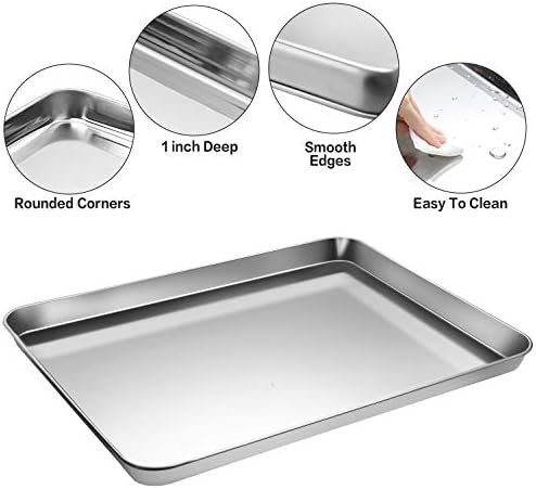 Stainless Steel Baking Sheet Tray Cooling Rack with Silicone Baking Mat Set, Cookie Pan with Cooling Rack, Set of 6 (2 Sheets + 2 Racks + 2 Mats), Size 16 x 12 x 1 Inch, Easy Clean (Pack of 2)